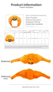 Size chart for plush pumpkin pet hat with adjustable range 29-33cm for cats and dogs
