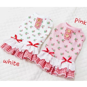 Robes de princesse pour animaux à fleurs rose et blanc avec dentelle et nœuds rouges