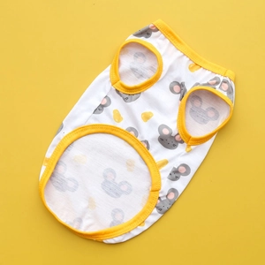 Cute white pet vest with cartoon mouse and cheese patterns for dogs and cats