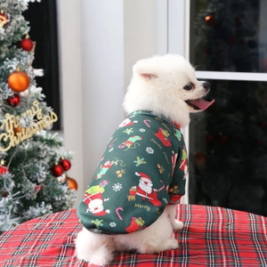 Green Christmas dog hoodie with festive prints and warm fleece for small dogs