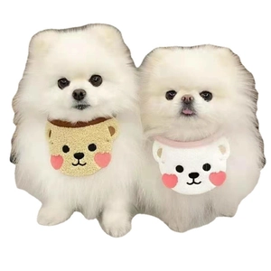 Cute bear embroidered pet bib bandanas in white and yellow for small dogs and cats