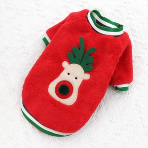 Pull de Noël festif pour animaux en rouge avec motif renne et finitions rayées