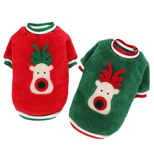 Pull de Noël pour Chien Design Renne Chaud Polaire Corail Sweat à Capuche pour Chiot Vêtements pour Chat Vêtements d'Hiver pour Petits Animaux