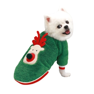 Sweat à capuche de Noël en polaire corail verte pour chien avec motif renne