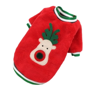 Pull de Noël rouge en polaire corail pour chiens et chats avec des bois de renne festifs