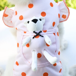 Gilet rose pour animaux à pois orange avec ours en peluche 3D et détails de volants