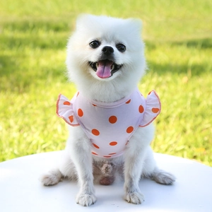Gilet rose pour chien à pois orange avec manches volantées pour petites races