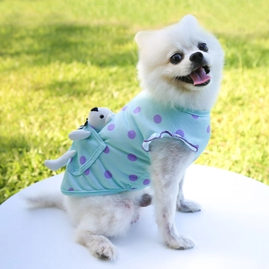 Chemise pour chien à pois avec petite poche ourson en peluche bleu clair
