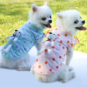 Gilet Pour Chien Chat Imprimé À Pois Poche Avec Peluche Ours 3D Manche À Volants Vêtement D'été Respirant Pour Petit Chien