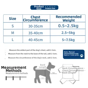Tableau détaillé des tailles pour harnais chien avec tour de poitrail et poids suggéré