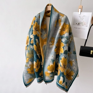 Écharpe Élégante Imprimé Floral Châle Imitation Cachemire Chaud Avec Franges Pour Femmes Automne Hiver