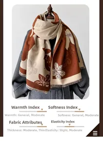 Close-up of floral print winter scarf showing thick warm fabric and soft texture detail