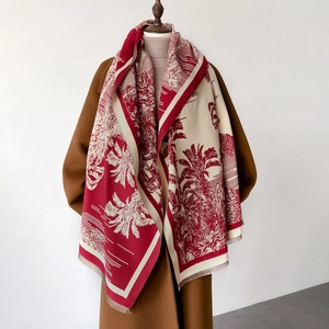 Vintage Tropical Palm Tree Print Winter Scarf Warm Faux Cashmere Shawl Long Wrap With Tassels For Women Elegant