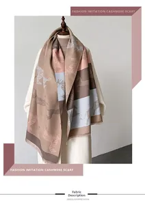 Close-up of zebra pattern imitation cashmere scarf with soft tassels and color blocking