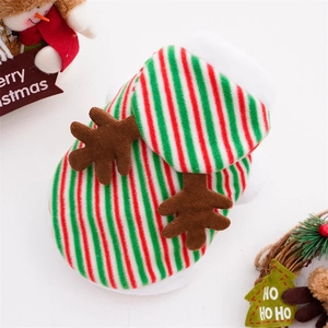 Christmas reindeer pet costume with red and green stripes and soft brown antlers