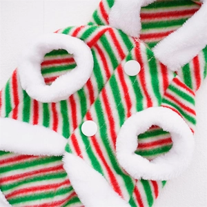 Christmas striped dog hoodie with reindeer antlers and plush trim for small pets
