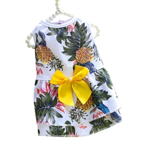 Robe tropicale pour animaux avec motif ananas et nœud jaune pour chiens et chats