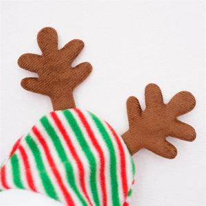 Christmas reindeer antlers hat for dogs and cats in red green and white striped plush fabric