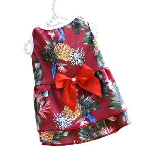 Robe rouge pour petit chien avec motif pineapple tropical, tissu mesh et nœud satiné