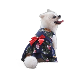 Robe bleue pour animaux à motif ananas avec nœud rouge pour petits chiens