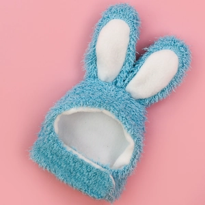 Simpatico cappello blu a orecchie di coniglio per cani e gatti in morbido peluche con velcro