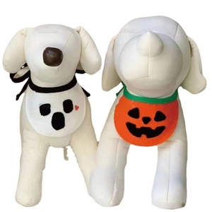 Halloween pet bandana set featuring white ghost and orange pumpkin patterns for cats and dogs