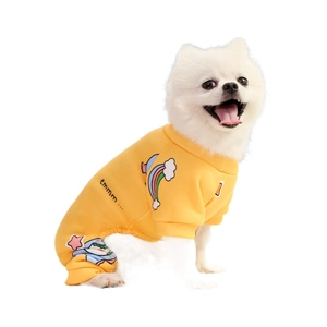 Pyjama quatre pattes jaune vif pour chiens et chats avec imprimé arc-en-ciel mignon