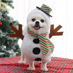 Christmas Snowman Pet Costume Funny Puppy Cat Outfit With Hat Scarf Winter Plush Warm Holiday Transformation Suit