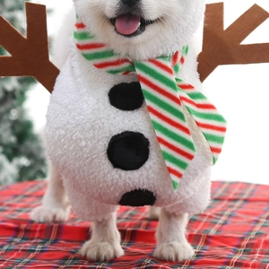 Cute snowman dog costume with festive scarf and antlers for Christmas pet celebrations
