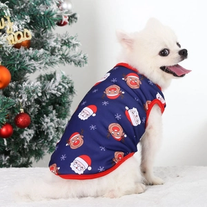 Gilet natalizio per cani piccoli con stampe di Babbo Natale e renne su fondo blu navy