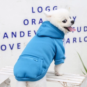 Sky blue dog hoodie featuring a functional zipper pocket and thick fleece texture