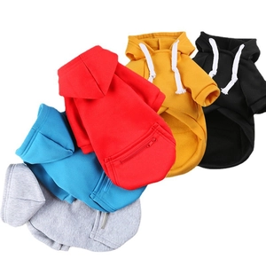 Colorful pet hoodies with drawstring hoods and zipper pockets for dogs and cats