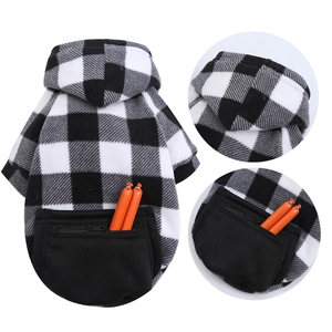 Détails du sweat à capuche pour chien à carreaux avec poche de rangement zippée noire