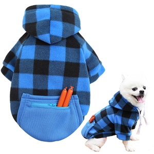 Sweat À Capuche Chien Plaid Polaire Chaude Buffalo Check Sweat À Capuche Poche Zippée Au Dos Vêtements Pour Petits Moyens Grands Chiens Chats