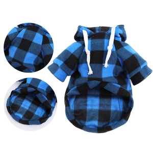 Sweat à capuche pour chien à carreaux bleus et noirs, texture en flanelle chaude d'hiver