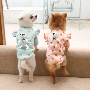 Polka dot pet shirts with ruffles and a cute 3D bear pocket for small dogs