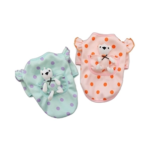 Autumn winter pet clothes set featuring polka dot pattern and cute teddy bear pocket design