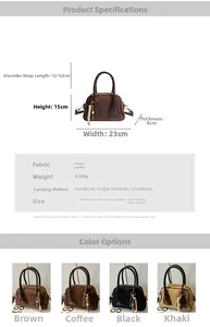 Detailed size specifications and material chart for the suede Boston crossbody bag