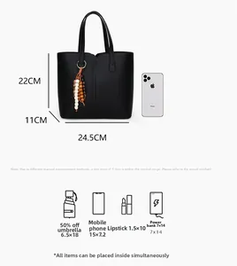 Dettagli borsa tote nera con perline, capienza per cellulare e ombrello, 22x24,5cm