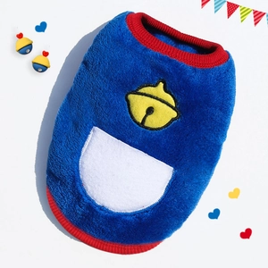 Gilet in flanella blu per animali con ricamo a campanella e tasca, stile Doraemon