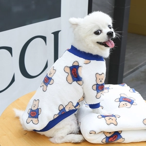 Plush pet dog sweater with cartoon bear print for small and medium dogs for autumn