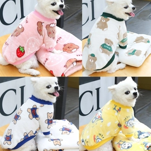 Fleece pet hoodies for small dogs and cats featuring cartoon strawberry bear prints