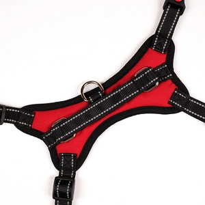 Reflective red and black dog harness for large pets featuring durable D-ring and buckles