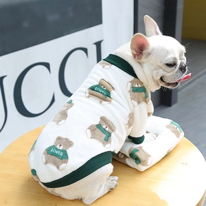 Warm Dog Sweater Flannel Thickened Winter Cartoon Dinosaur Bear Print Clothes For Small Medium Dogs French Bulldog Cat