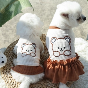 Vêtements En Tricot Gaufré Pour Chien Et Chat Broderie Ours Robe Et T-shirt Dessin Animé Pour Petits Chiens