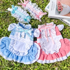 Robe de servante Lolita pour chiens et chats avec nœud en dentelle et anneau en D