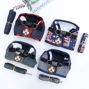 Set Imbracatura E Guinzaglio in Denim Regolabile per Cani Piccoli Gatti Gilet con Cinturino Pettorale in Mesh Traspirante