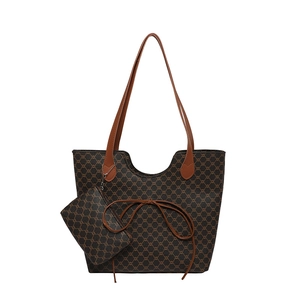 Sac cabas monogramme rétro avec nœud en cuir et petite pochette pour femme chic