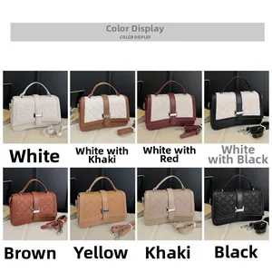 Color display of quilted crossbody bags in white, black, khaki, brown, and yellow hues