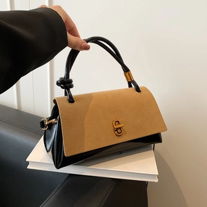 Retro Suede PU Leather Crossbody Bag For Women With Knot Handle Golden Rotary Lock Fashion Versatile Shoulder Handbag